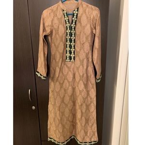 Pakistani 3-piece outfit, beige and emerald green